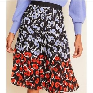 Ann Taylor Pleated Floral Skirt Blue Red Black